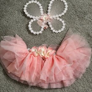 Pink Tulle Skirt and Butterfly Headband Set